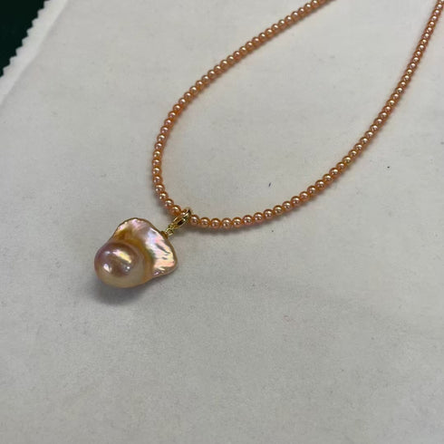 3-4mm Pink Rice Beads Baroque Pearl Pendant - House Of Pearls